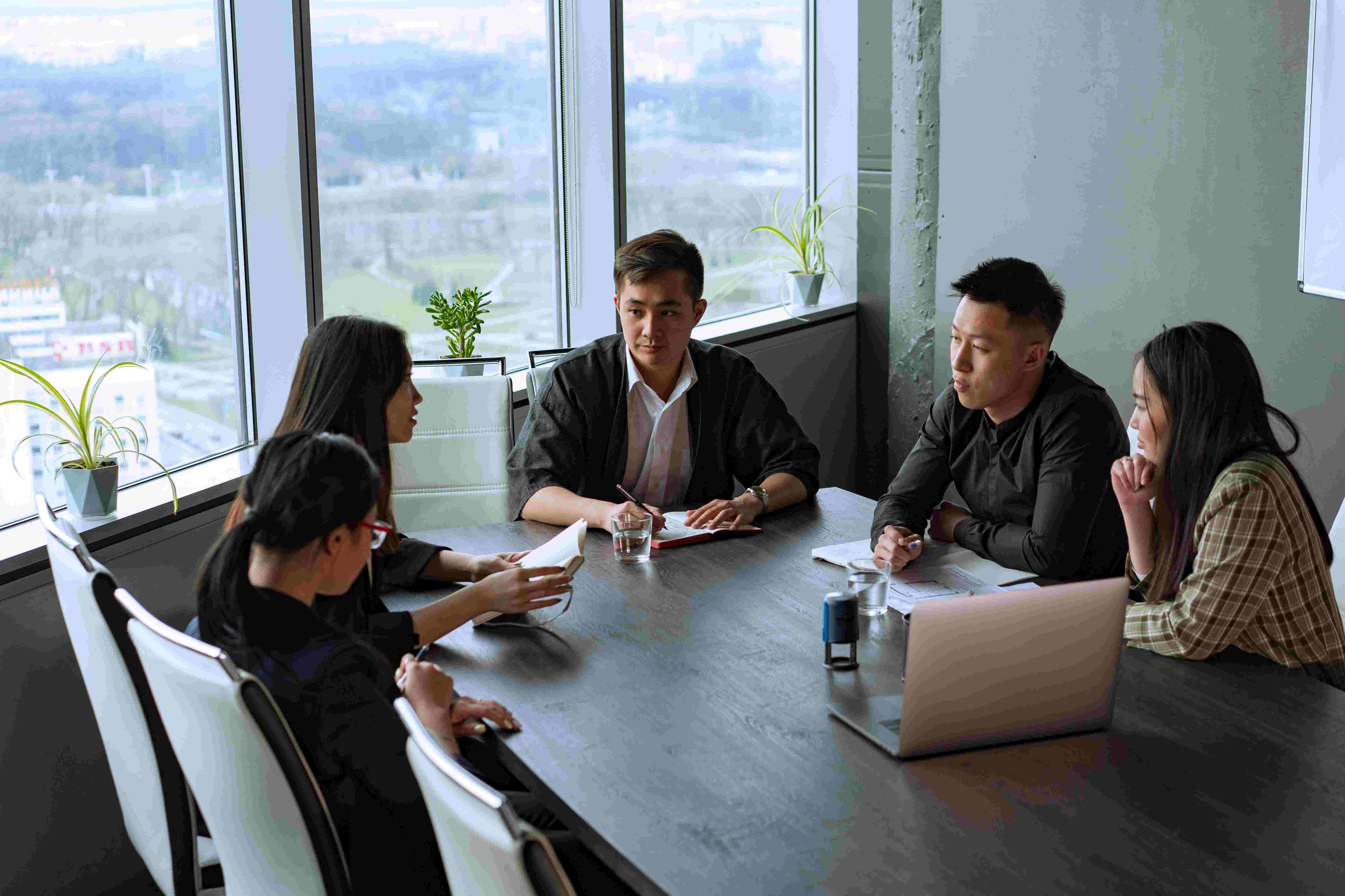 a group of people discussing